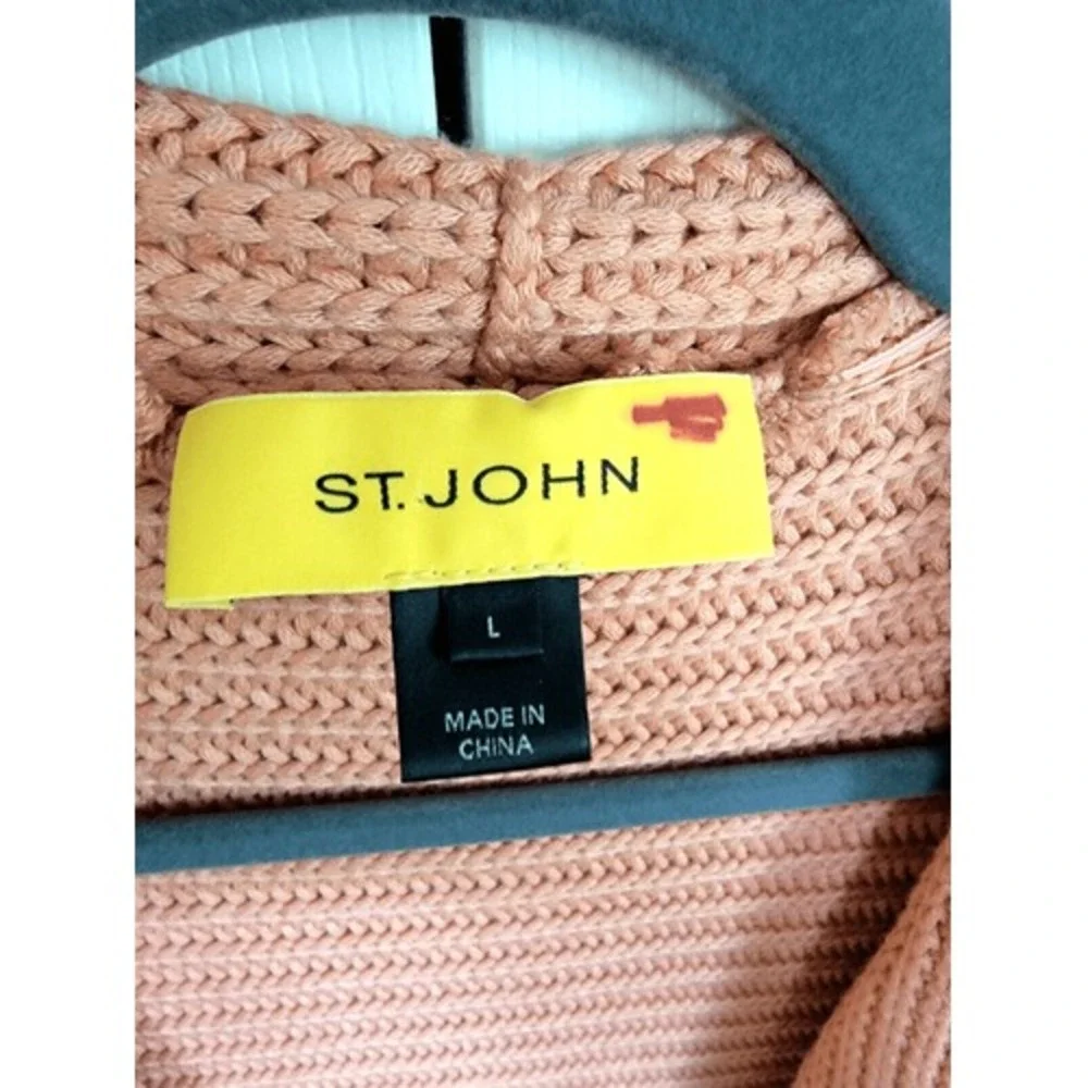 St John L Peach Pink Silk Blend Ribbed Knit Open Front‎ Cardigan Vest Large